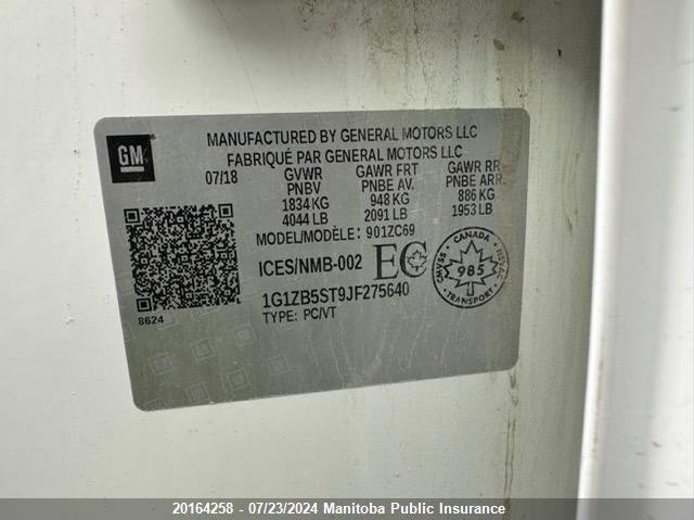 2018 Chevrolet Malibu Ls VIN: 1G1ZB5ST9JF275640 Lot: 20164258