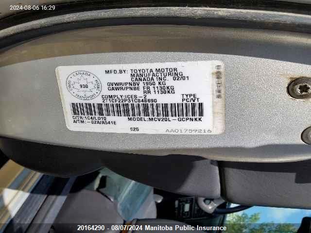 2001 Toyota Camry Solara Sle V6 VIN: 2T1CF22P31C848690 Lot: 20164290