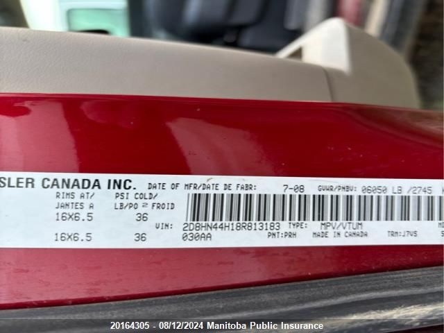 2008 Dodge Grand Caravan Se VIN: 2D8HN44H18R813183 Lot: 20164305