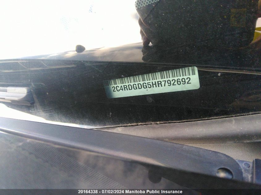 2017 Dodge Grand Caravan Crew VIN: 2C4RDGDG5HR792692 Lot: 20164338