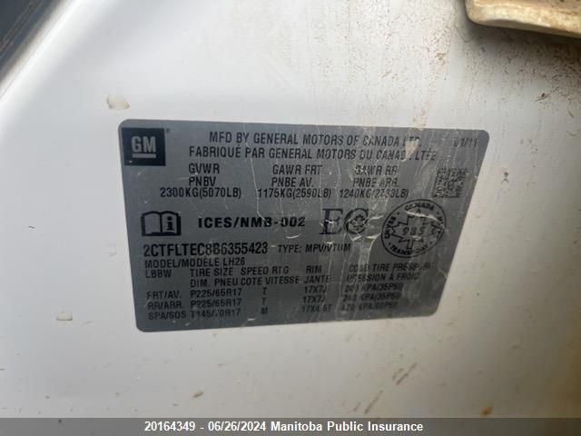 2011 GMC Terrain Sle VIN: 2CTFLTEC8B6355423 Lot: 20164349