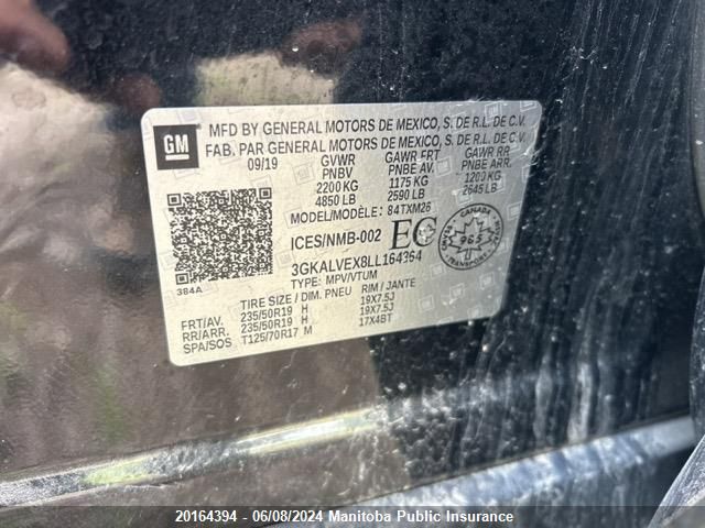 2020 GMC Terrain Slt 2.0T VIN: 3GKALVEX8LL164364 Lot: 20164394