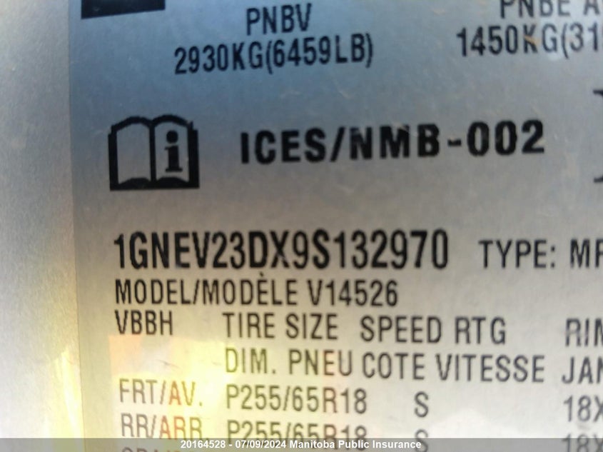 2009 Chevrolet Traverse Lt VIN: 1GNEV23DX9S132970 Lot: 20164528