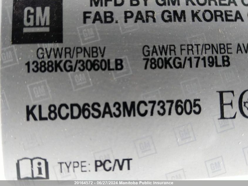 2021 Chevrolet Spark Lt VIN: KL8CD6SA3MC737605 Lot: 20164572