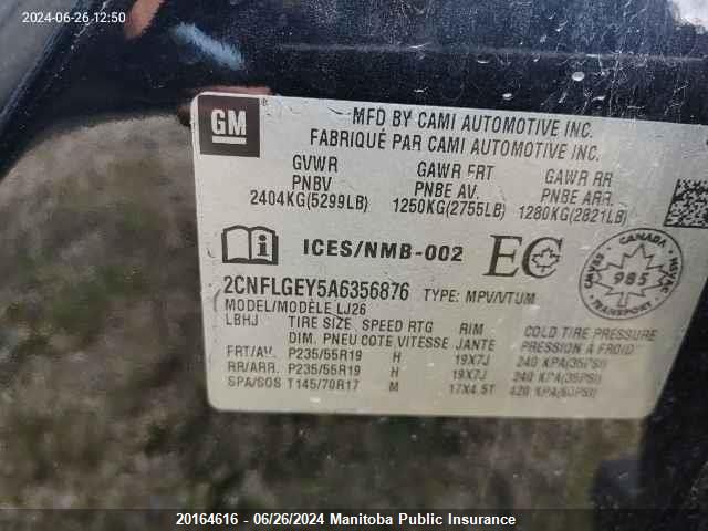 2010 Chevrolet Equinox Ltz V6 VIN: 2CNFLGEY5A6356876 Lot: 20164616