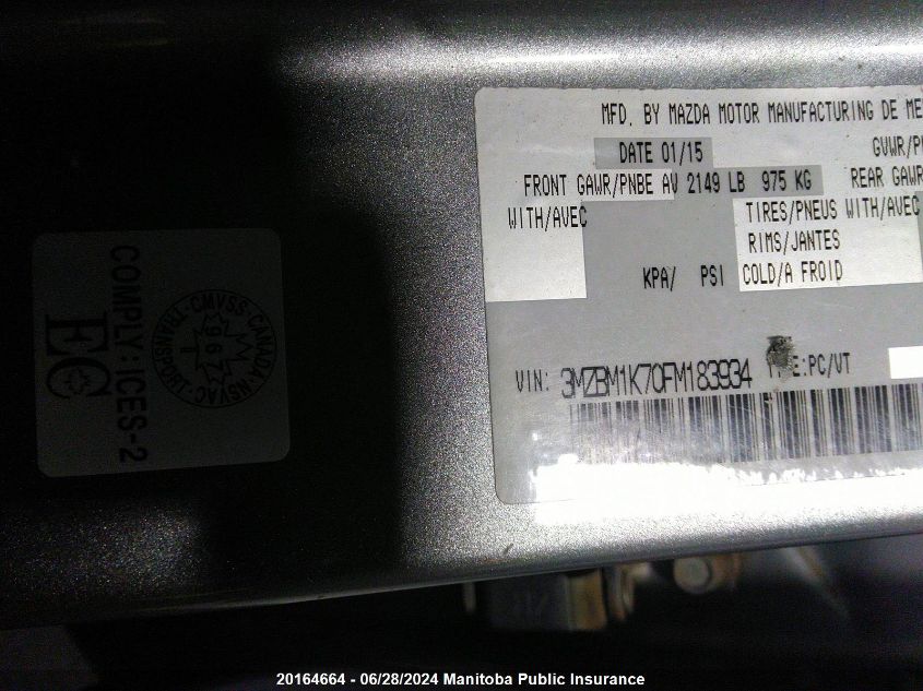2015 Mazda Mazda3 Sport Gx Sky VIN: 3MZBM1K70FM183934 Lot: 20164664