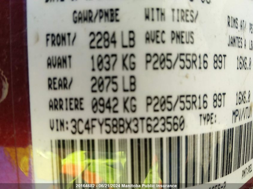 2003 Chrysler Pt Cruiser Touring Edition VIN: 3C4FY58BX3T623560 Lot: 20164682