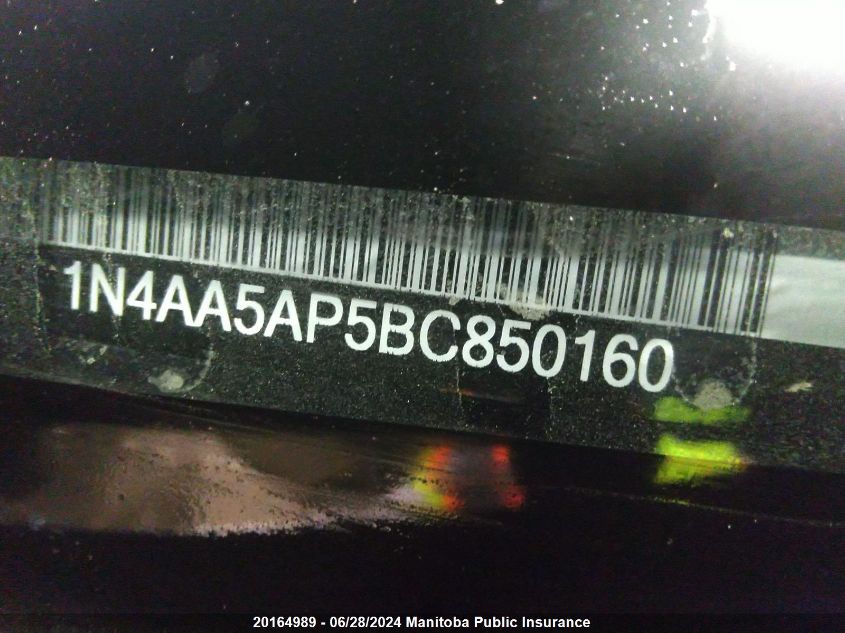 2011 Nissan Maxima 3.5 S VIN: 1N4AA5AP5BC850160 Lot: 20164989