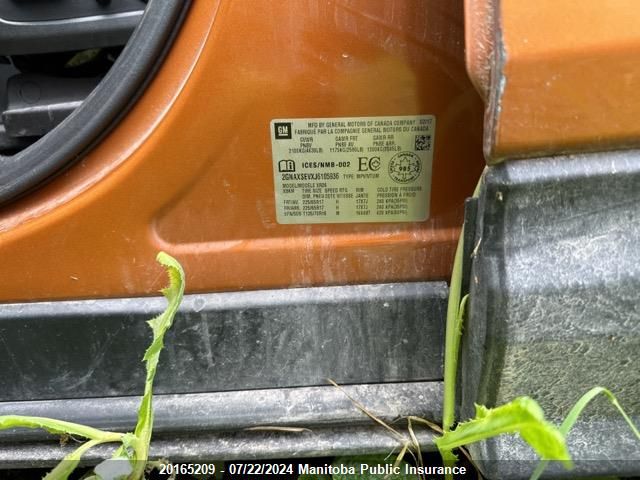 2018 Chevrolet Equinox Lt VIN: 2GNAXSEVXJ6105936 Lot: 20165209