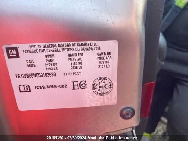 2006 Chevrolet Impala Ls V6 VIN: 2G1WB58N669102539 Lot: 20165350