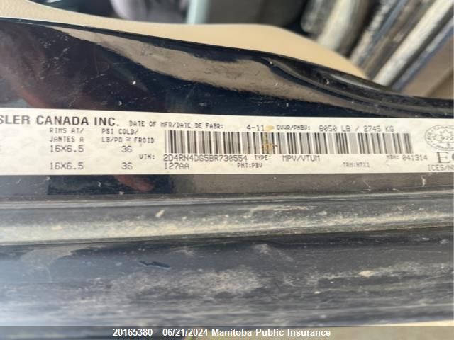 2011 Dodge Grand Caravan Express VIN: 2D4RN4DG5BR730554 Lot: 20165380