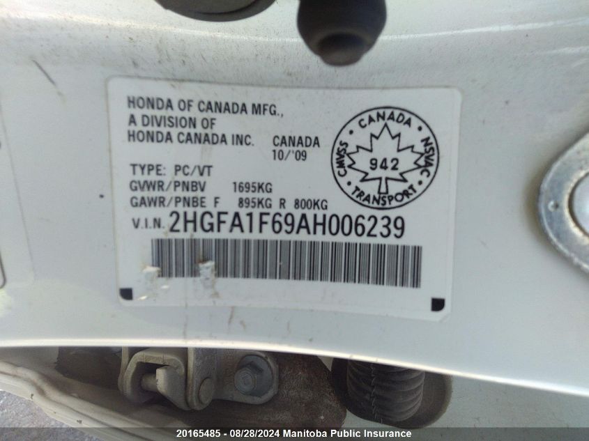 2010 Honda Civic Sport VIN: 2HGFA1F69AH006239 Lot: 20165485