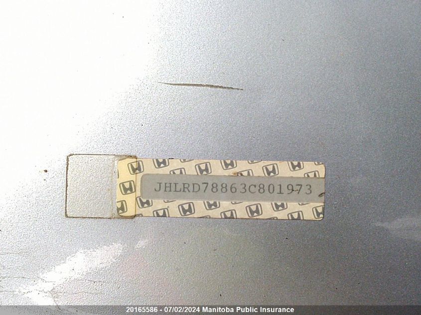 2003 Honda Cr-V Ex VIN: JHLRD78863C801973 Lot: 20165586