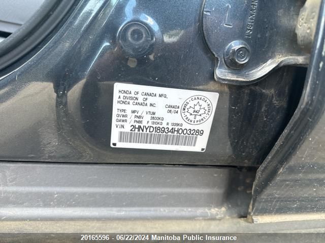 2004 Acura Mdx VIN: 2HNYD18934H003289 Lot: 20165596