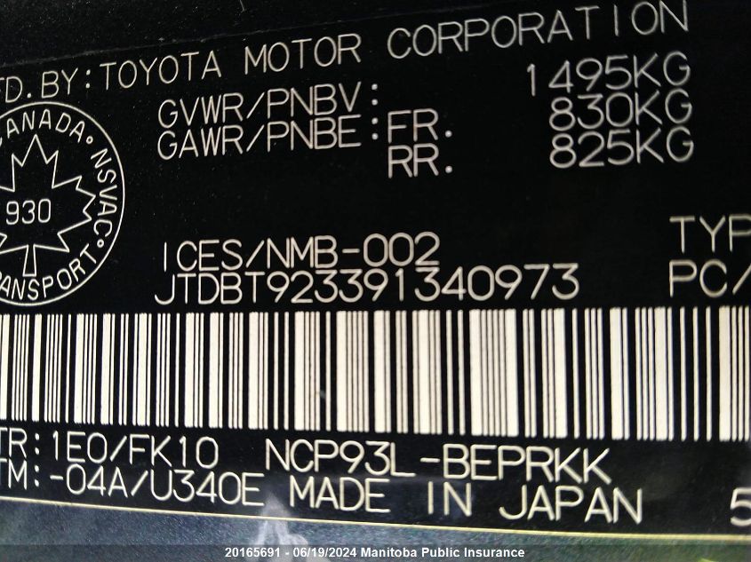 2009 Toyota Yaris VIN: JTDBT923391340973 Lot: 20165691