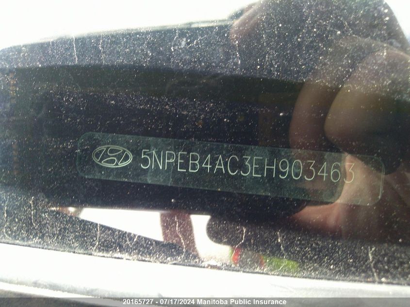 2014 Hyundai Sonata Gls VIN: 5NPEB4AC3EH903463 Lot: 20165727