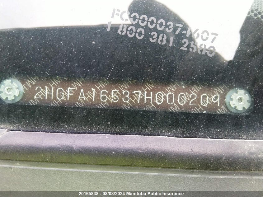 2007 Honda Civic Lx VIN: 2HGFA16537H000209 Lot: 20165838