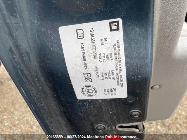 2006 Chevrolet Cobalt Lt VIN: 1G1AL55F667754342 Lot: 20165859