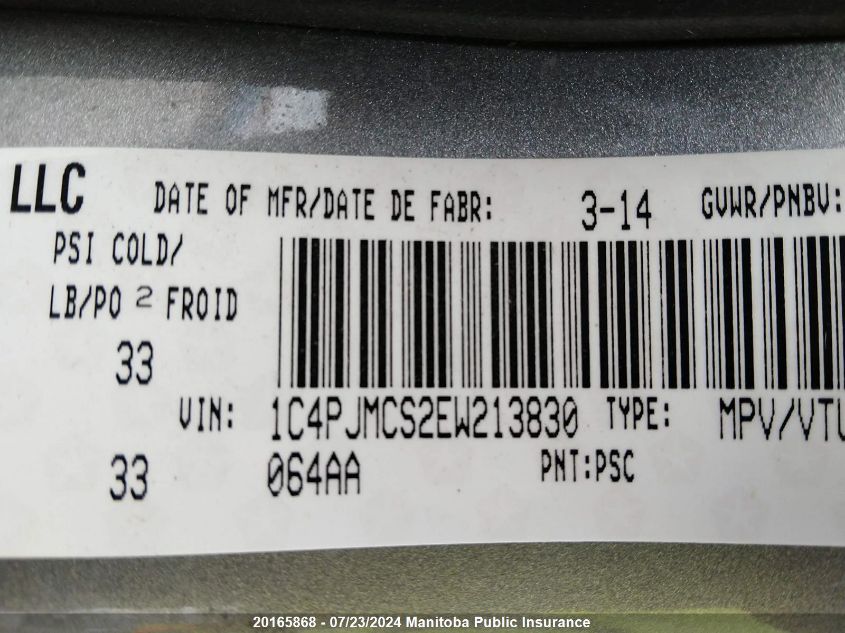 2014 Jeep Cherokee North VIN: 1C4PJMCS2EW213830 Lot: 20165868
