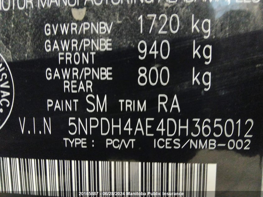 2013 Hyundai Elantra Gls VIN: 5NPDH4AE4DH365012 Lot: 20165887