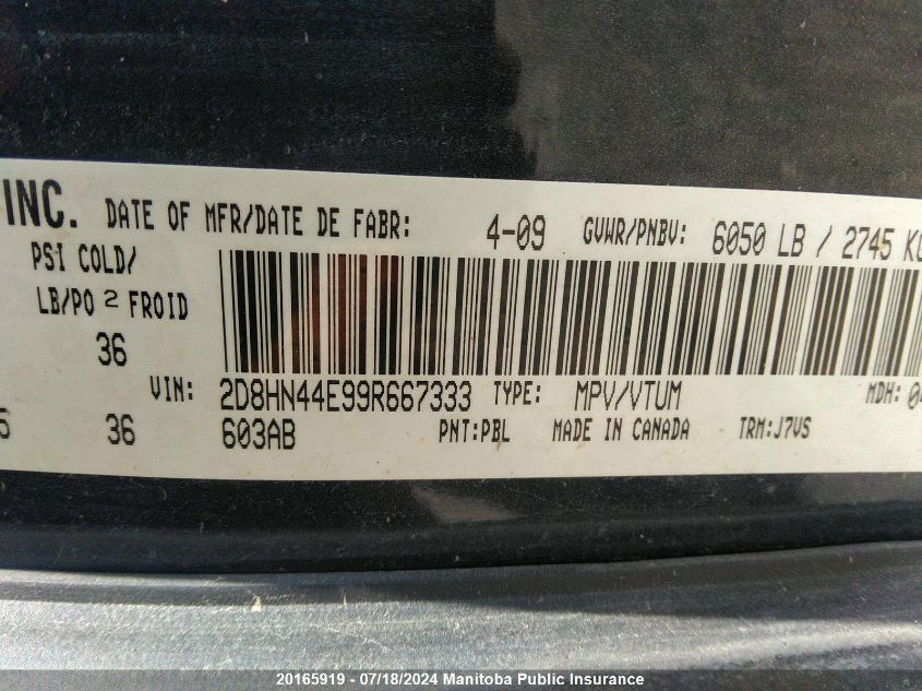 2009 Dodge Grand Caravan Se VIN: 2D8HN44E99R667333 Lot: 20165919