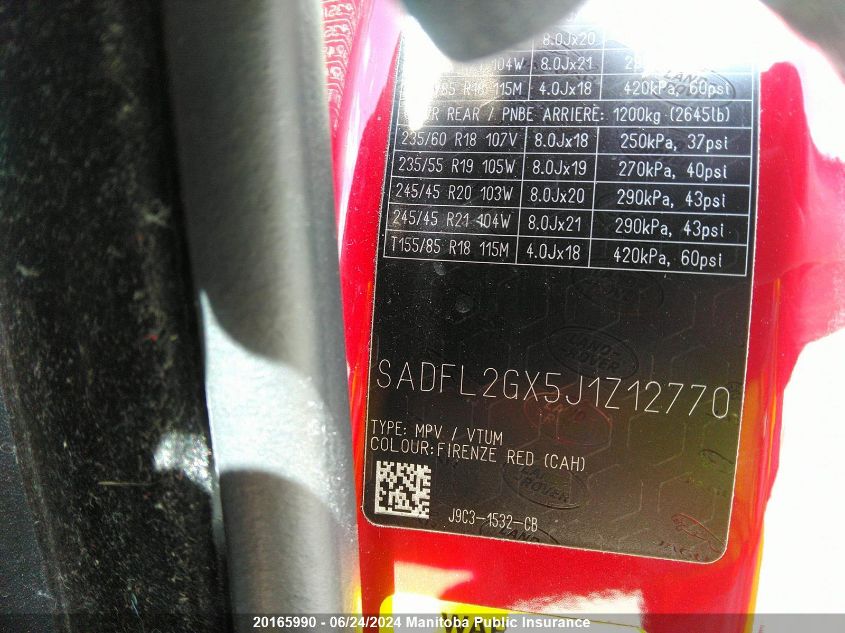 2018 Jaguar E-Pace Se R-Dyn P300 VIN: SADFL2GX5J1Z12770 Lot: 20165990