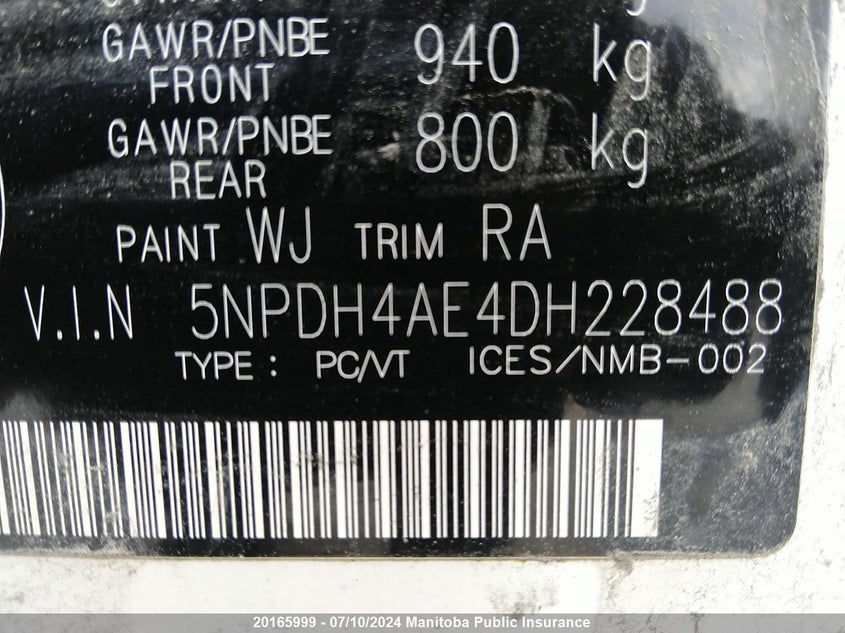 2013 Hyundai Elantra Gl VIN: 5NPDH4AE4DH228488 Lot: 20165999