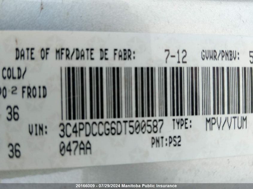 2013 Dodge Journey Sxt VIN: 3C4PDCCG6DT500587 Lot: 20166009
