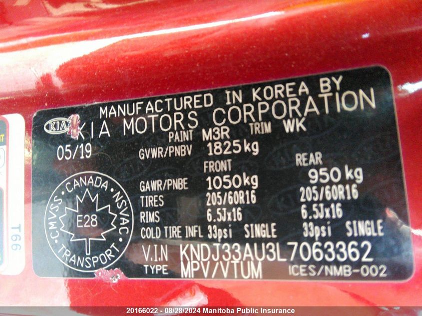 2020 Kia Soul Ex VIN: KNDJ33AU3L7063362 Lot: 20166022