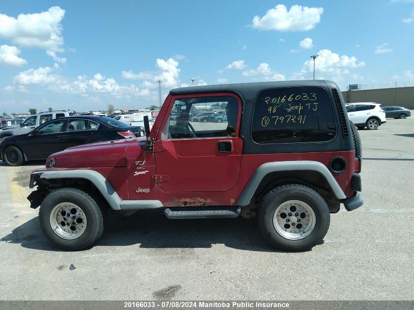 1998 Jeep Tj Sport VIN: 1J4FY19S9WP797291 Lot: 20166033