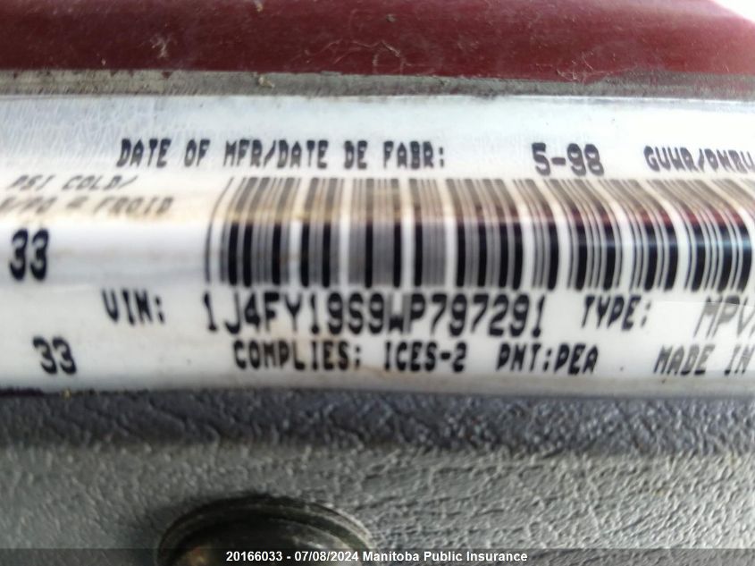 1998 Jeep Tj Sport VIN: 1J4FY19S9WP797291 Lot: 20166033