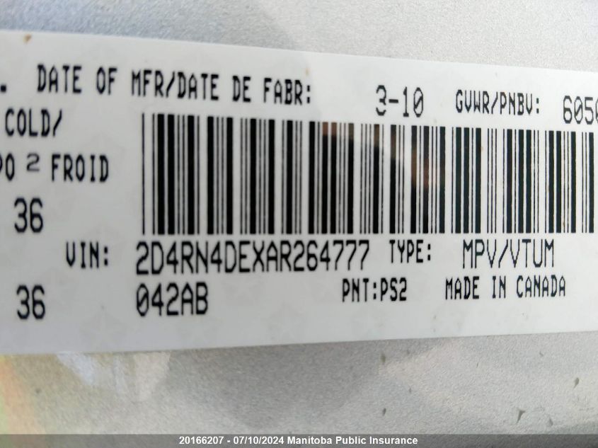 2010 Dodge Grand Caravan Se VIN: 2D4RN4DEXAR264777 Lot: 20166207