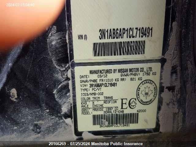 2012 Nissan Sentra 2.0 S VIN: 3N1AB6AP1CL719491 Lot: 20166269