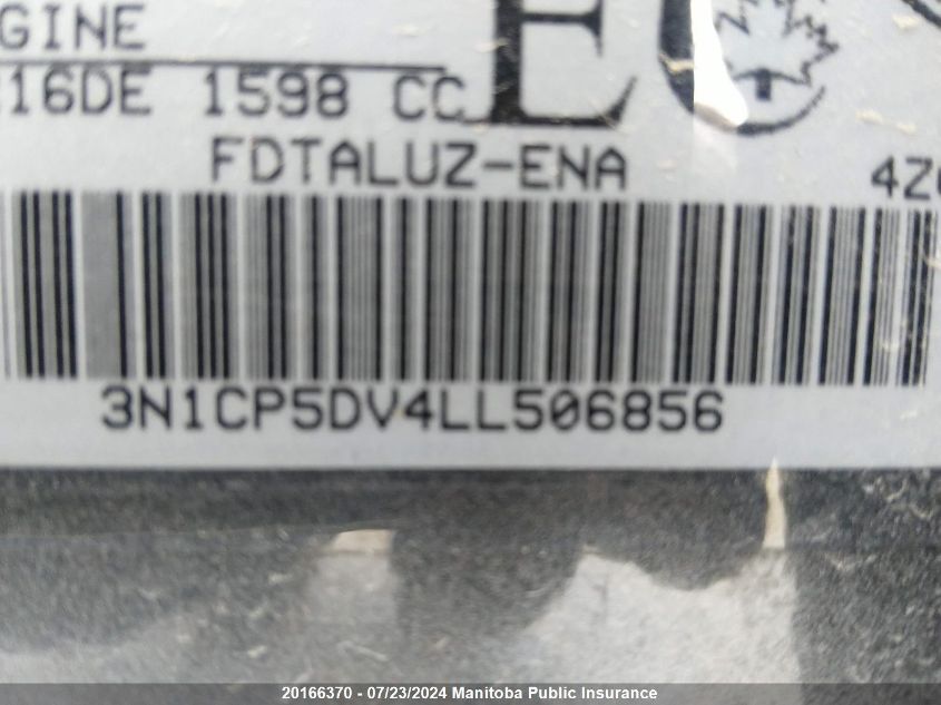 2020 Nissan Kicks Sr VIN: 3N1CP5DV4LL506856 Lot: 20166370