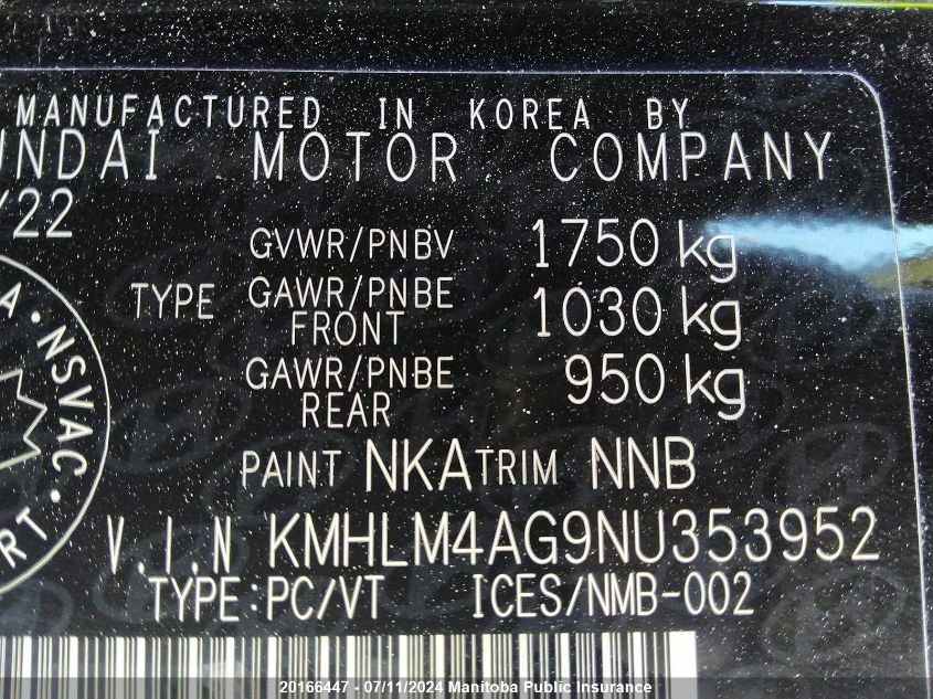 2022 Hyundai Elantra Preferred VIN: KMHLM4AG9NU353952 Lot: 20166447