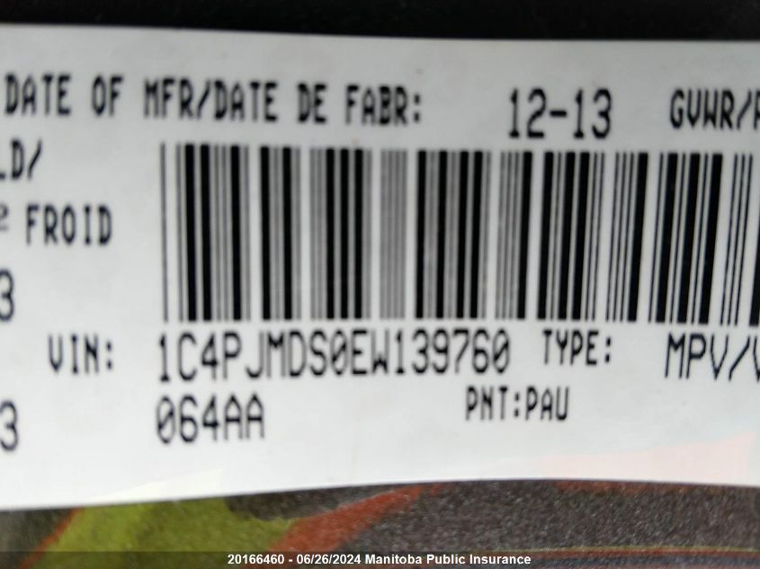 2014 Jeep Cherokee Limited VIN: 1C4PJMDS0EW139760 Lot: 20166460