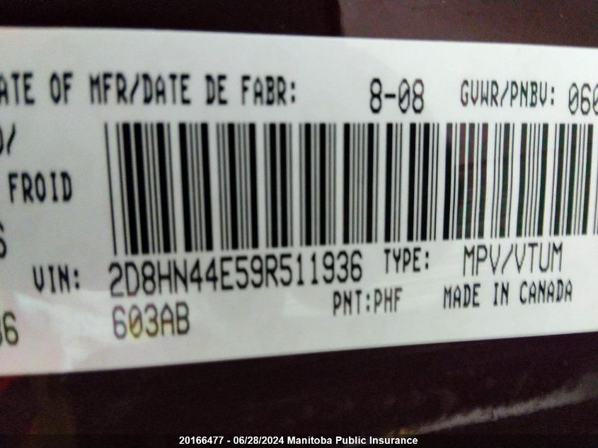 2009 Dodge Grand Caravan Se VIN: 2D8HN44E59R511936 Lot: 20166477