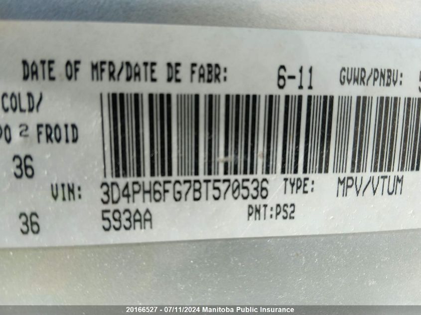 2011 Dodge Journey R/T VIN: 3D4PH6FG7BT570536 Lot: 20166527