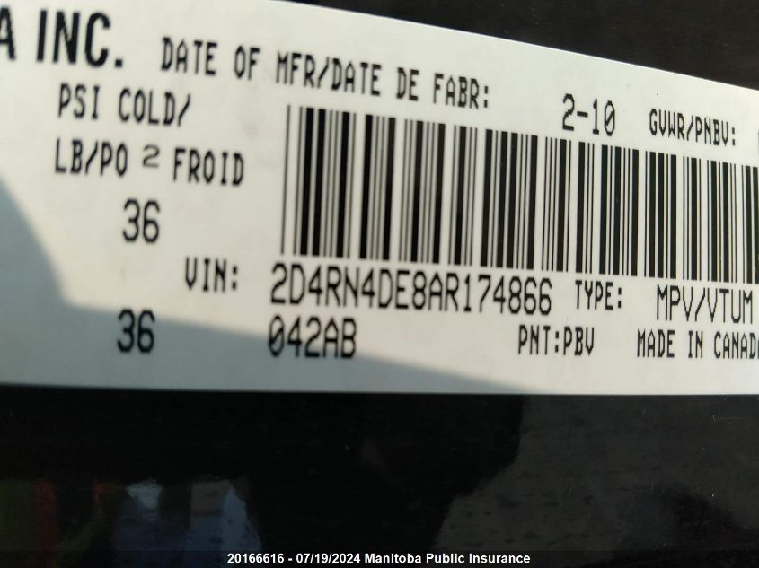 2010 Dodge Grand Caravan Se VIN: 2D4RN4DE8AR174866 Lot: 20166616