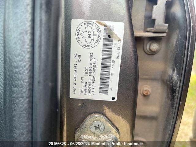 2006 Honda Accord Se VIN: 1HGCM563X6A807307 Lot: 20166628