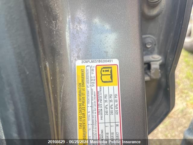 2011 Chevrolet Equinox Lt V6 VIN: 2CNFLNE51B6200491 Lot: 20166629