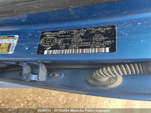 2017 Hyundai Tucson VIN: KM8J3CA40HU352476 Lot: 20166763