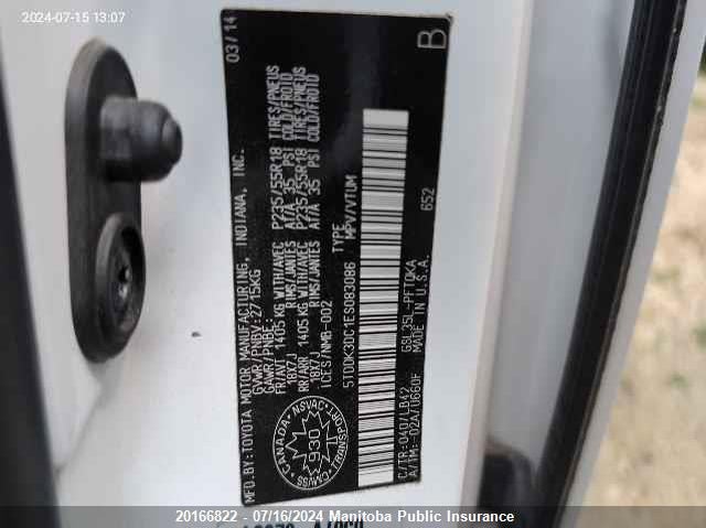 2014 Toyota Sienna Xle V6 VIN: 5TDDK3DC1ES083086 Lot: 20166822