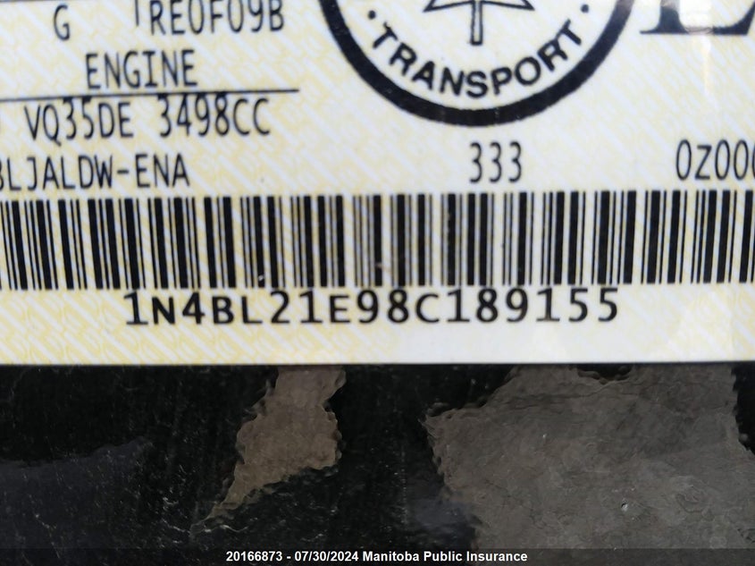 2008 Nissan Altima 3.5 Se VIN: 1N4BL21E98C189155 Lot: 20166873