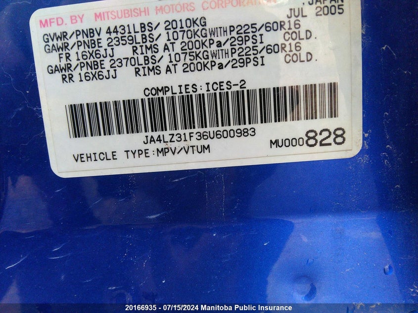 2006 Mitsubishi Outlander Ls VIN: JA4LZ31F36U600983 Lot: 20166935