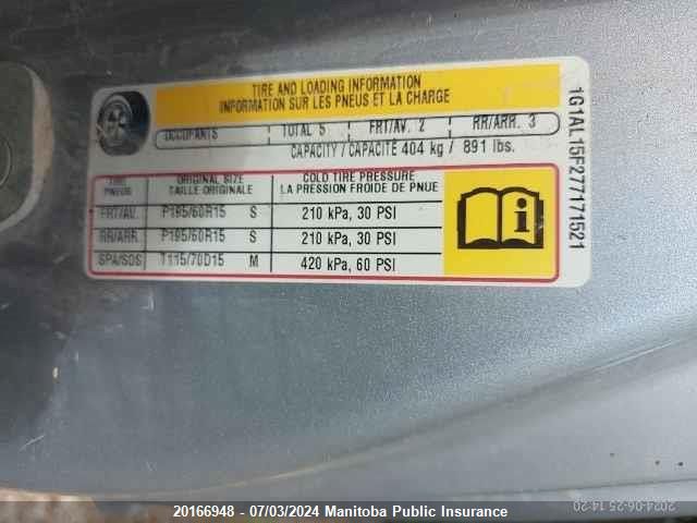 2007 Chevrolet Cobalt Lt VIN: 1G1AL15F277171521 Lot: 20166948