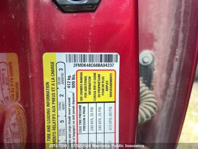 2008 Ford Edge Sel VIN: 2FMDK48C68BA04237 Lot: 20167050