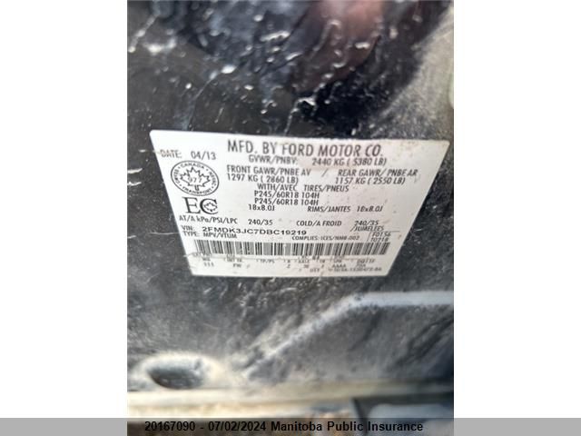 2013 Ford Edge Sel VIN: 2FMDK3JC7DBC19219 Lot: 20167090