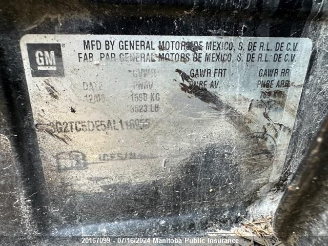 2010 Pontiac G3 Wave VIN: 3G2TC5DE5AL116956 Lot: 20167099