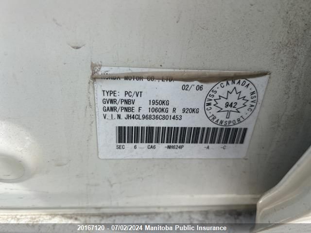 2006 Acura Tsx VIN: JH4CL96836C801453 Lot: 20167120